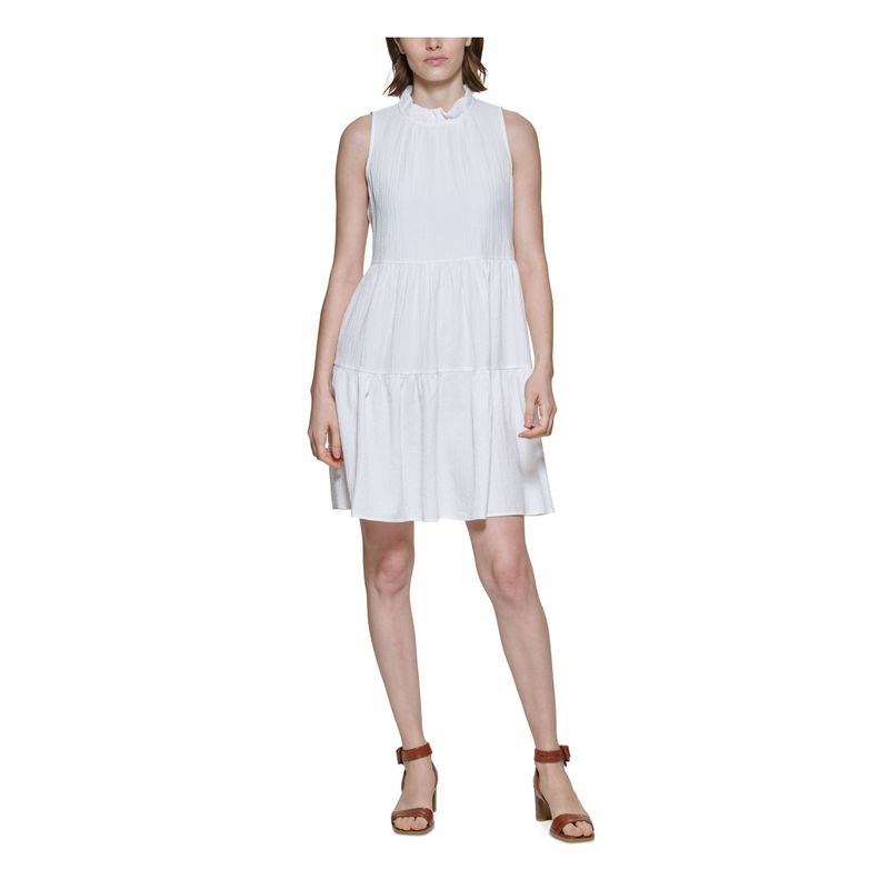 Calvin Klein Womens Ivory Button Back Sleeveless Fit + Flare Dress 14